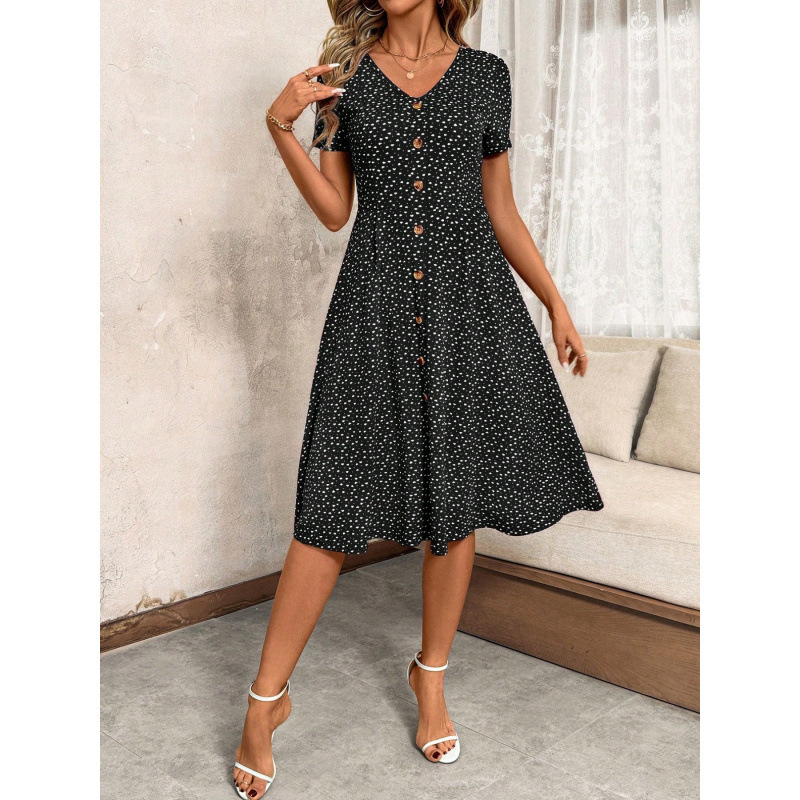 Dot Women'S Dress Sexy V-Neck Breasted