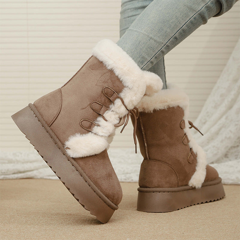 Faux Fur Lace-Up Snow Boots for Women