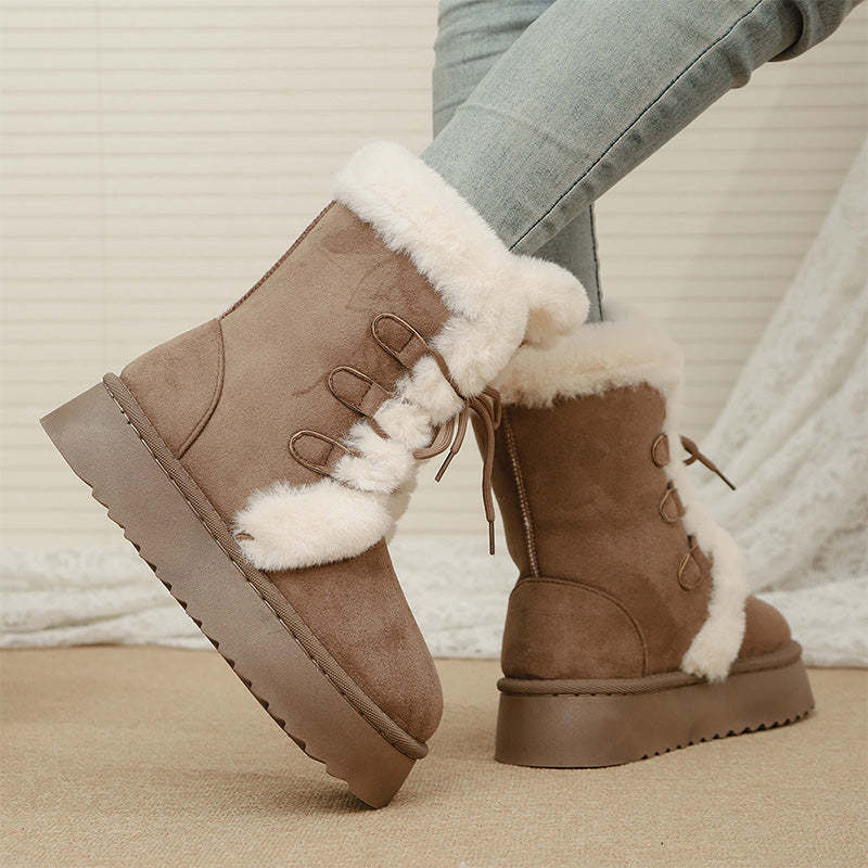 Faux Fur Lace-Up Snow Boots for Women