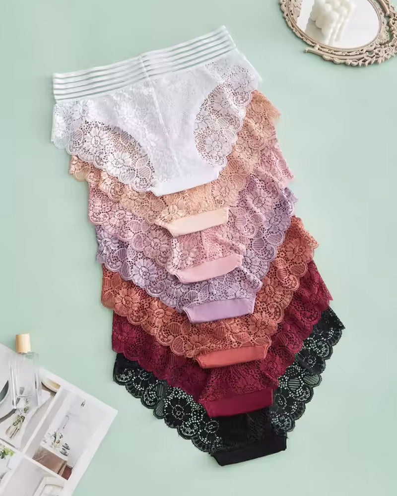 Women's Sexy High Waist Tummy Control Seamless Flower Lace Breathable Panties