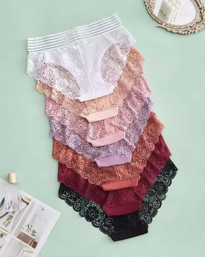 Women's Sexy High Waist Tummy Control Seamless Flower Lace Breathable Panties
