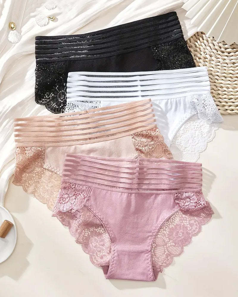 Women's Sexy High Waist Tummy Control Seamless Flower Lace Breathable Panties