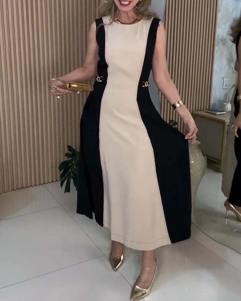 Sukienka bez rękawów w kontrastowym kolorze z elegancką talią