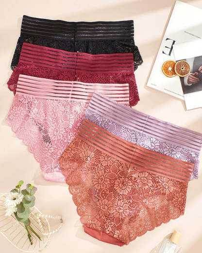 Women's Sexy High Waist Tummy Control Seamless Flower Lace Breathable Panties