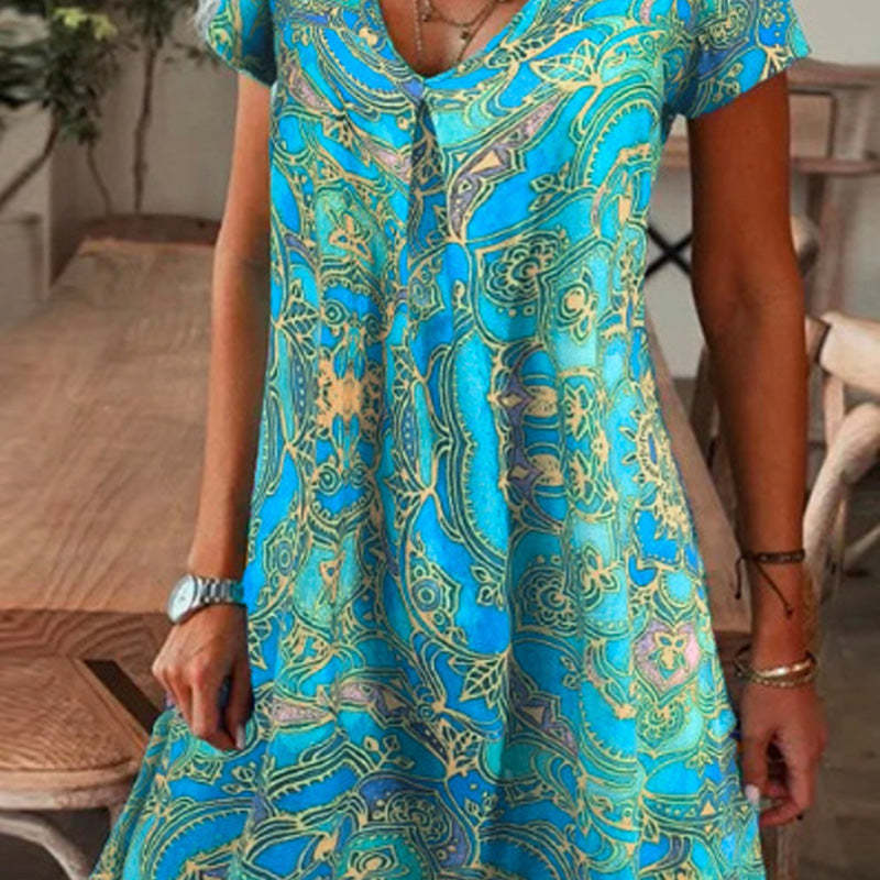 ✨2025 Hot Sale⌛Women’s Elegant Floral Print V-Neck Long Dress