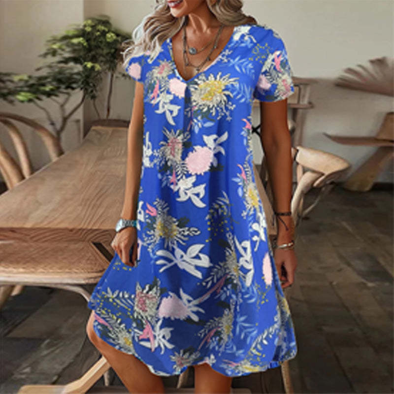 ✨2025 Hot Sale⌛Women’s Elegant Floral Print V-Neck Long Dress