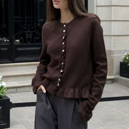 Women's Vintage Fashion Round-neck Long-sleeve Cardigan