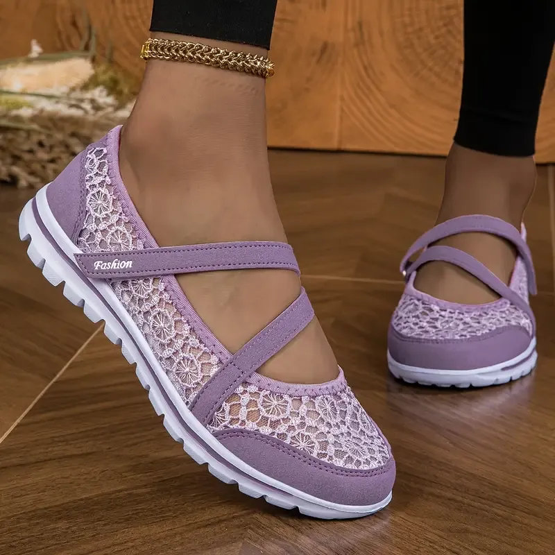 Damskie eleganckie, koronkowe, oddychające, wsuwane, ortopedyczne trampki
