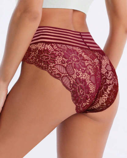 Women's Sexy High Waist Tummy Control Seamless Flower Lace Breathable Panties