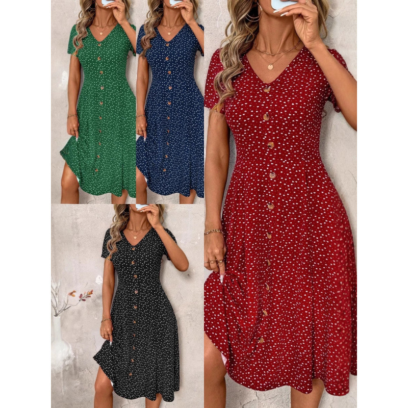 Dot Women'S Dress Sexy V-Neck Breasted