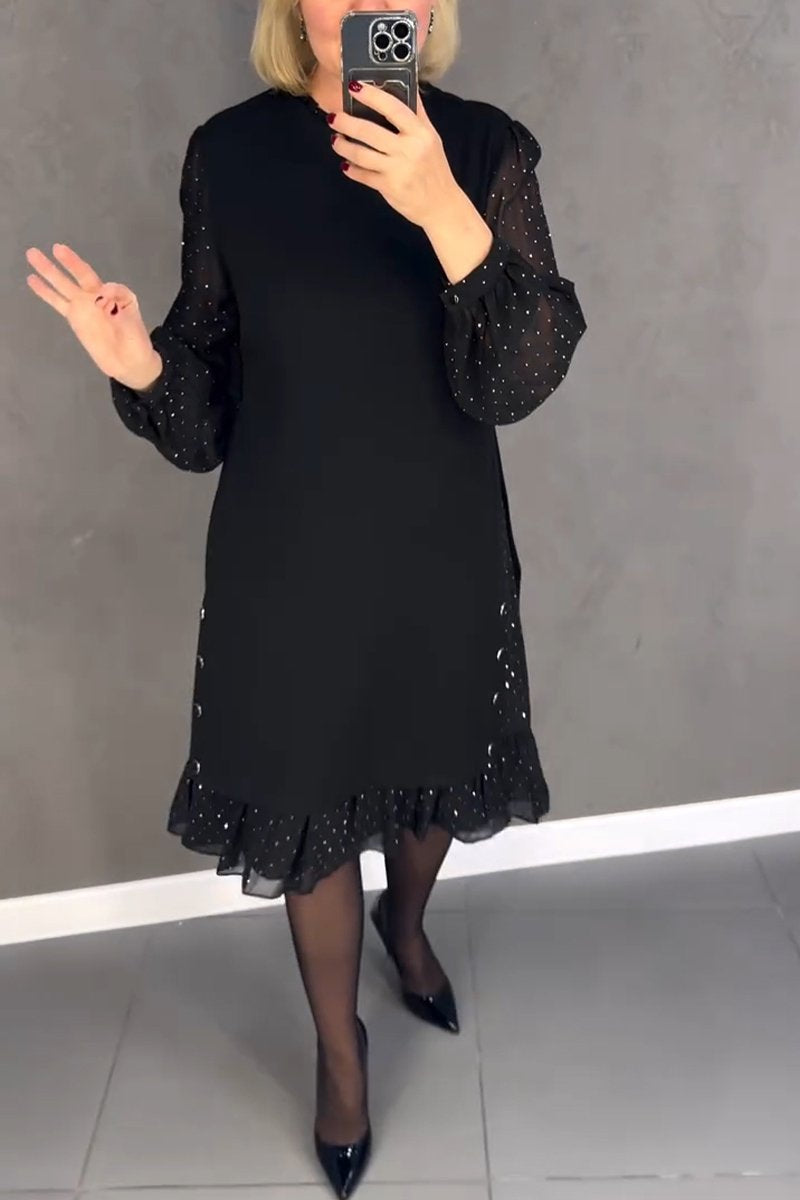 🔥👗【S～5XL】Nowa modna, luźna sukienka z falbaną, w jednolitym kolorze, z długim rękawem