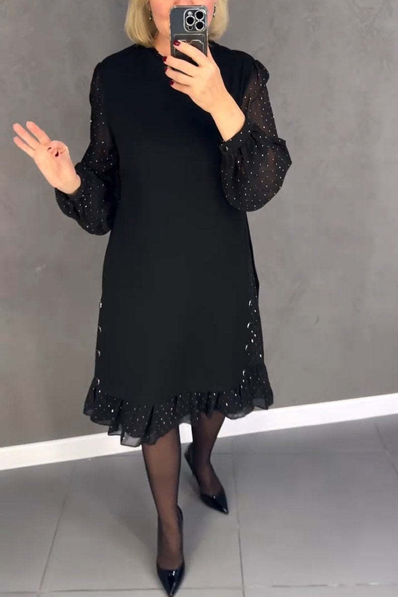 🔥👗【S～5XL】Nowa modna, luźna sukienka z falbaną, w jednolitym kolorze, z długim rękawem