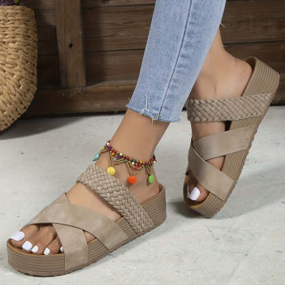 Braided Criss Cross Platform Slippers