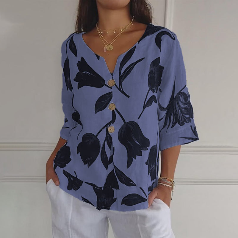 2025💐Women's Linen Loose V-Neck Top