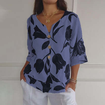 2025💐Women's Linen Loose V-Neck Top