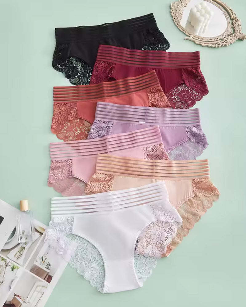 Women's Sexy High Waist Tummy Control Seamless Flower Lace Breathable Panties