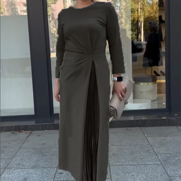 🌷Ruffle Hem Long Sleeve Crew Neck Dress