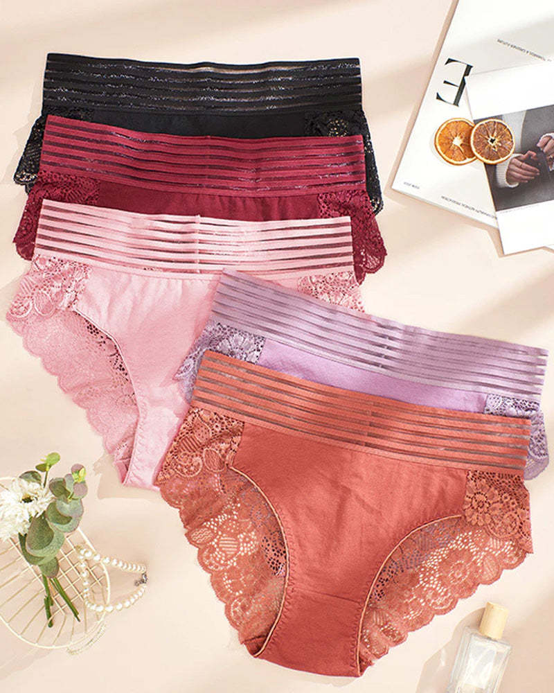 Women's Sexy High Waist Tummy Control Seamless Flower Lace Breathable Panties