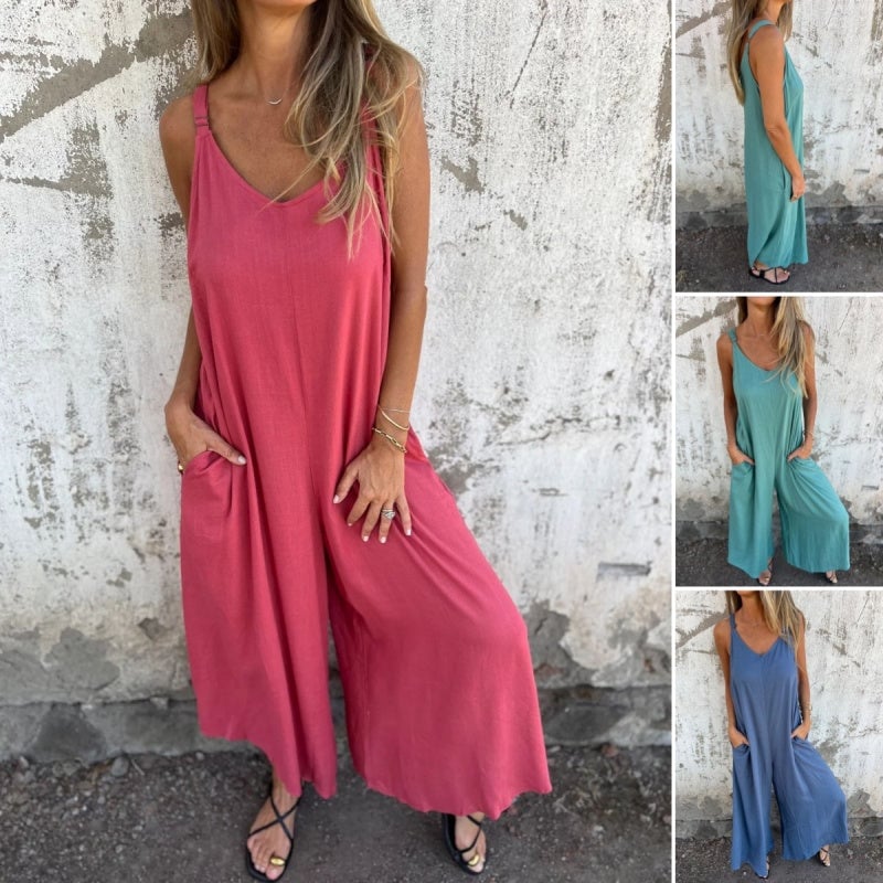 Casual Women's Jumpsuit with Pockets and Adjustable Straps