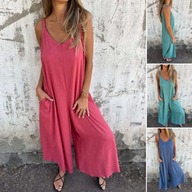 Casual Women's Jumpsuit with Pockets and Adjustable Straps