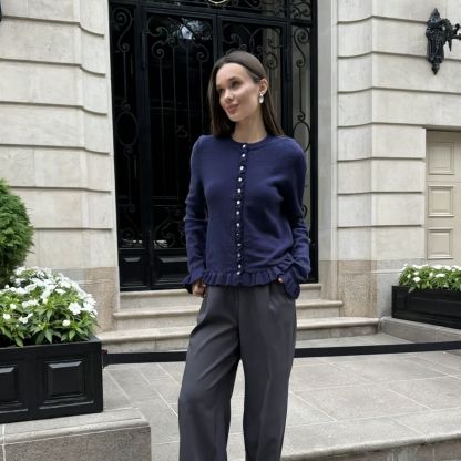 Women's Vintage Fashion Round-neck Long-sleeve Cardigan