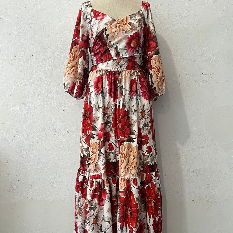 🌹Limited Sale 50% OFF🌹Women's V-Neck Floral Printed Pleated Dress