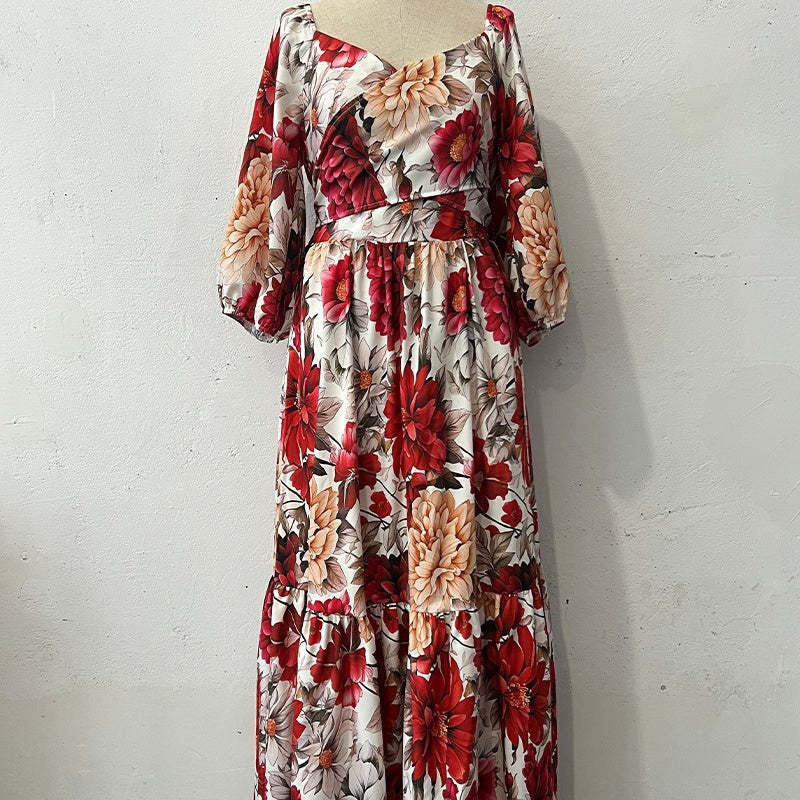🌹Limited Sale 50% OFF🌹Women's V-Neck Floral Printed Pleated Dress