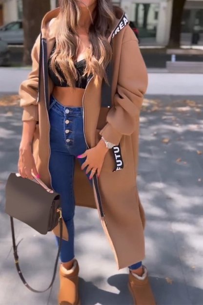 🍂Damski długi płaszcz z kapturem