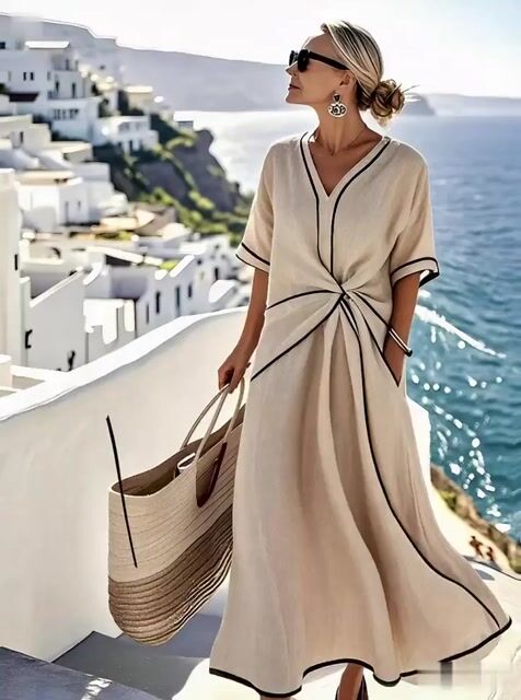 Luźna sukienka damska w paski