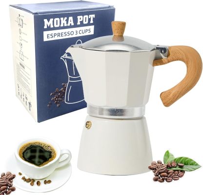 Aluminiowy ekspres do kawy Moka Pot 3/6, filiżanki do espresso, ekspres przelewowy do espresso i kawy, przenośny ekspres do kawy włoskiej i kubańskiej na kuchenkę do domu i na kemping