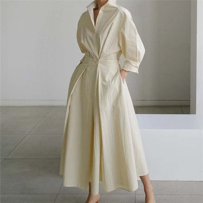 💕Women's Plain Cotton Lapel Shirt Wrap Dress
