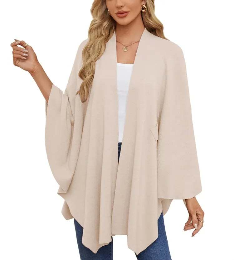 Autumn Women's Elegant Shawl Wraps Soft Open Front Poncho Sweater