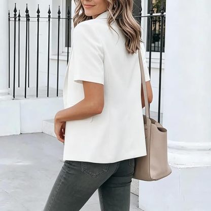 Women's Short Sleeve Casual Blazer Lapel Open Front Work Office Jacket