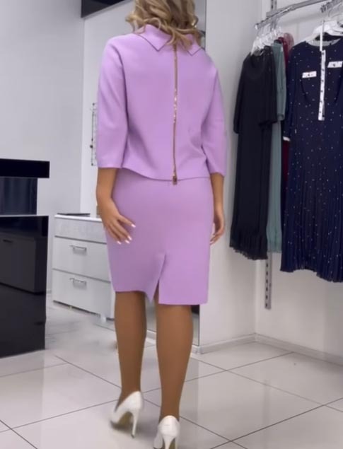 Modny top z zamkiem błyskawicznym, dopasowana krótka spódnica, dopasowany dwuczęściowy garnitur