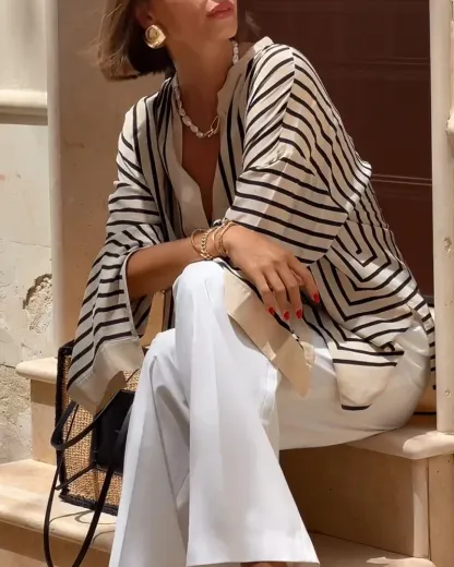 Striped slit casual shirt