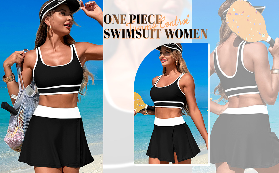 Women's High Waisted Bikini Sets Tummy Control Swim Skirt Two Piece Swim Suit Bathing Suit