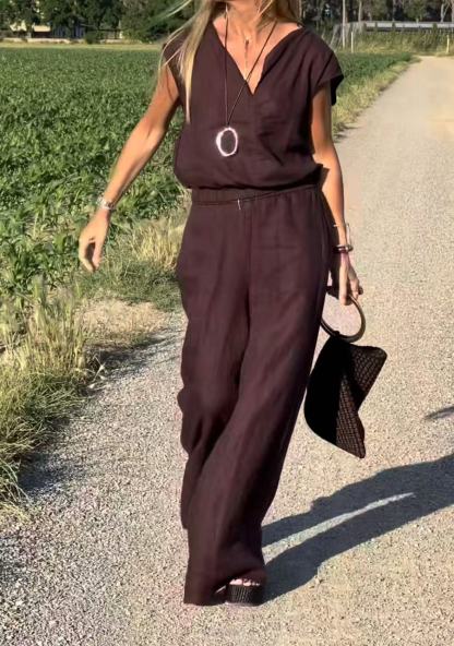 Women'S Casual Cotton And Linen Vest Trousers Two-Piece Set