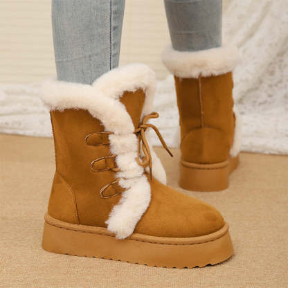 Faux Fur Lace-Up Snow Boots for Women