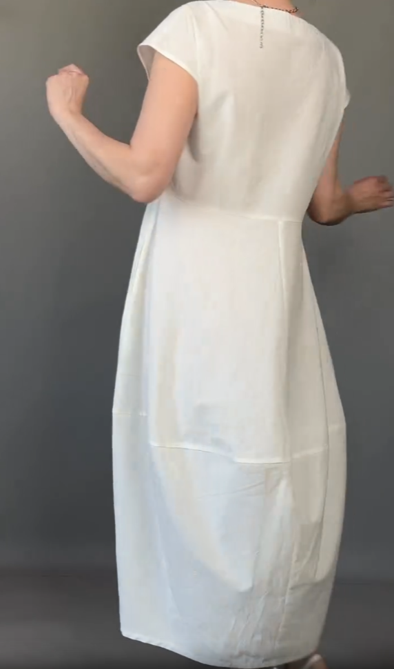 V-neck solid color stitching casual loose cotton dress