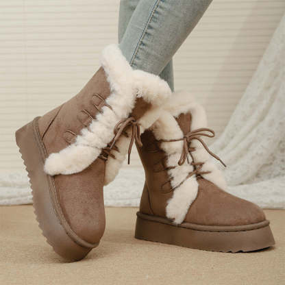 Faux Fur Lace-Up Snow Boots for Women