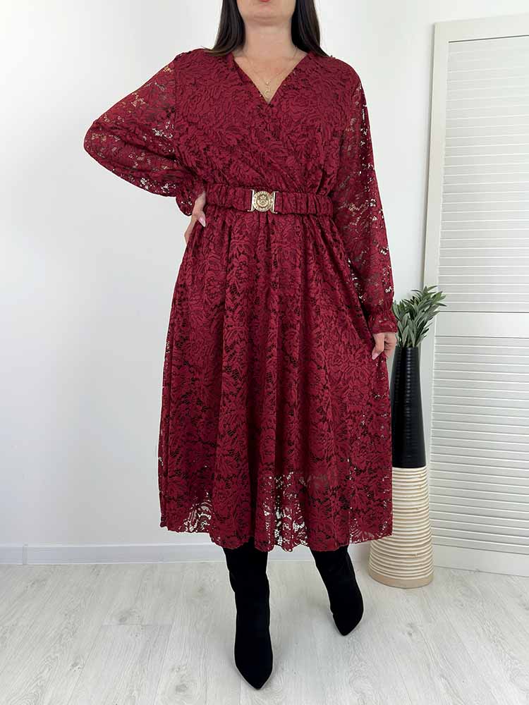 Elegant lace waist slimming V-neck dress