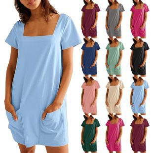 🔥Limited time sale 49% OFF🔥Women's Casual Square Neck Pocket Short Sleeve Dress with Pockets