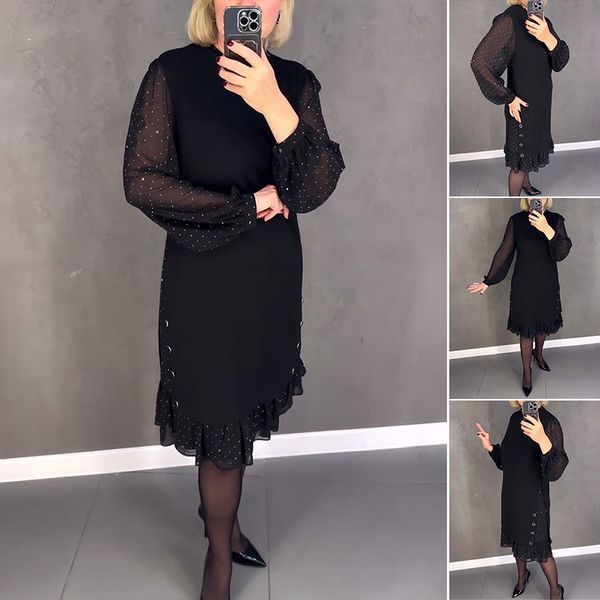 🔥👗[S~5XL]Nowa modna, luźna sukienka z falbaną, w jednolitym kolorze,