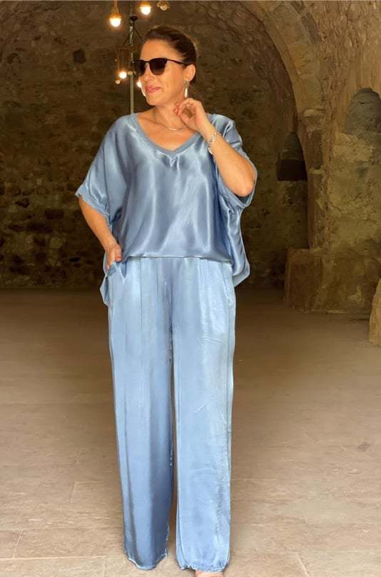 V-neck Satin Two-piece Suit