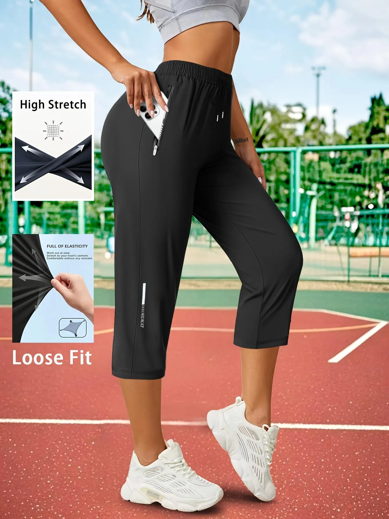 3-Pack Women&rsquo;s Capri Pants &ndash; Loose Fit, Summer Drawstring Waist, Zipper Pockets, Breathable High-Stretch Fabric, Suitable for Everyday Wear