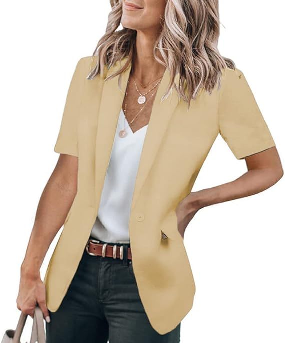 Women's Short Sleeve Casual Blazer Lapel Open Front Work Office Jacket
