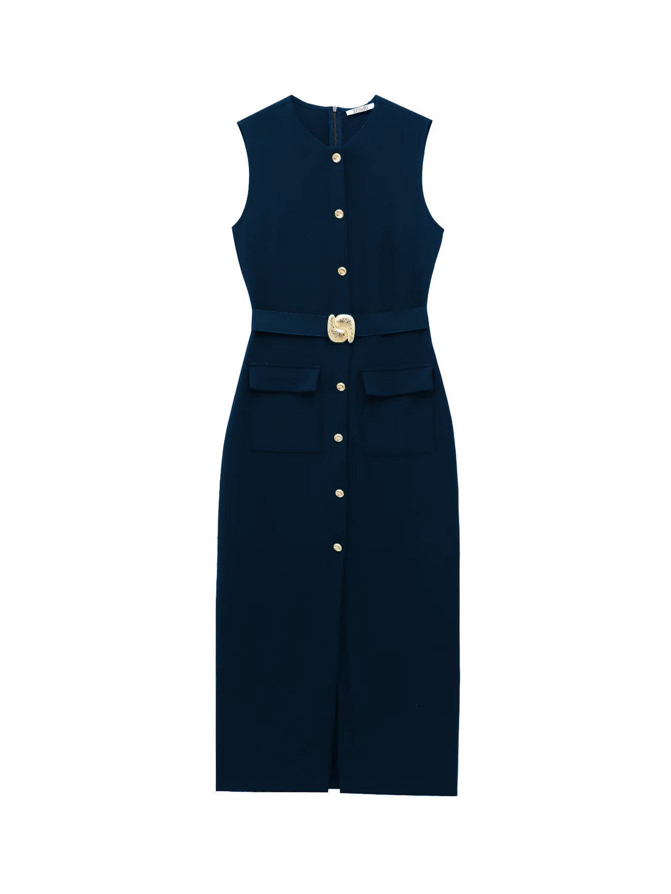 Round Neck Belt Sexy Sleeveless Midi Dress