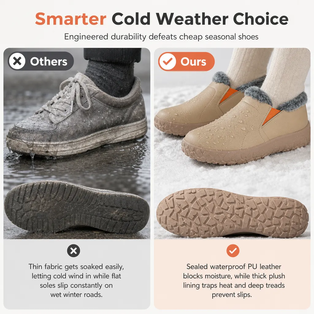 Durable PVC sole and waterproof leather