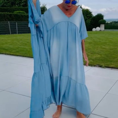 Luźna sukienka maxi z dekoltem w serek