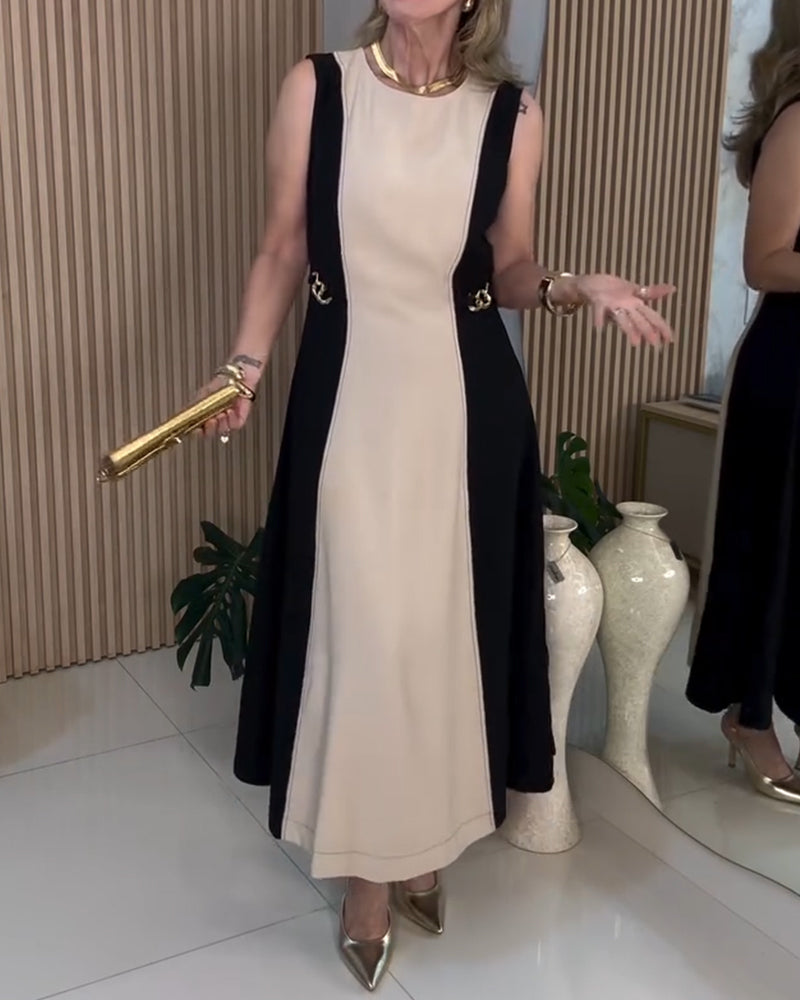 Sukienka bez rękawów w kontrastowym kolorze z elegancką talią